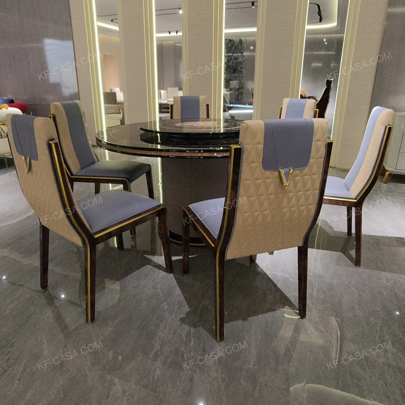 Statement Round Dining Table with Medusa Inlay, Beaded Edge, and Patterned Pedestal